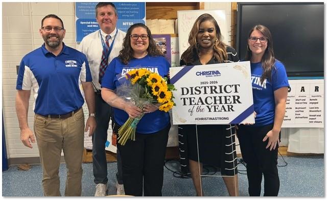 Shue-Medill MS Teacher Danna Phanos District Teacher of the Year with Administrators